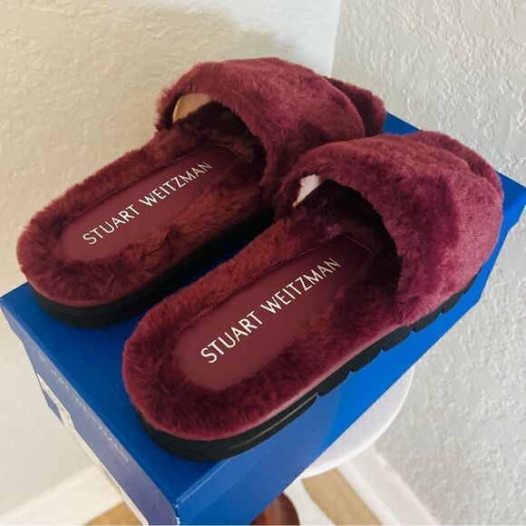 STUART WEITZMAN‎ Elodie Chill Faux Fur Slide Slipper Sandal Size 9 Cranberry NWT - Picture 14 of 17